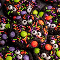 halloween cookies decorated with sprinkles and eyes