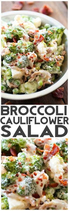 broccoli cauliflower salad with bacon and cheese