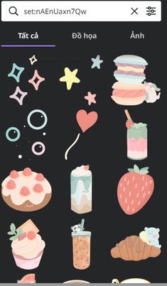 an iphone screen with various stickers on it, including donuts and other items