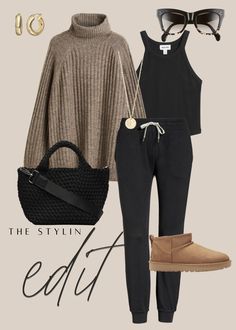 Winter Weekend Getaway Outfits Cold Weather, Fall Attire, Cable Knit Turtleneck Sweater, Uggs Outfit, How To Mix, Late Fall, Knit Turtleneck