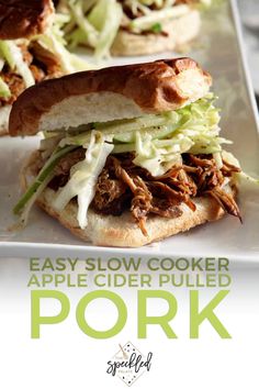 an easy slow cooker apple cider pulled pork sandwich