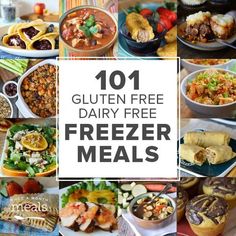 the top ten gluten free dairy - free freeze meals are shown in this collage