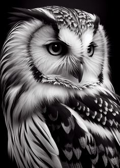 black and white photograph of an owl