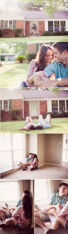 a man and woman sitting on the floor in front of a window with their arms around each other