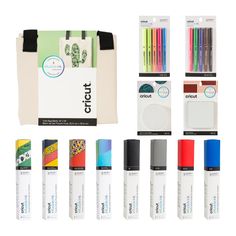 an assortment of cricut pens and markers