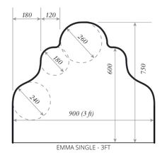 an image of the back side of a bed with measurements