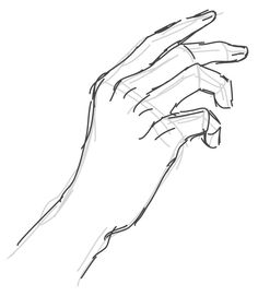 a drawing of a hand holding something in it's left hand, with the fingers extended