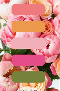 pink flowers with green and orange stripes in the middle, on top of each other