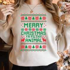 Merry Christmas Ya Filthy Animal Ugly, Home Alone Shirt, Holiday Sweatshirt,  Funny Christmas T-Shirt, Movie Shirt by CocoApparelCreations on Etsy Merry Christmas Ya Filthy Animal Shirt, Filthy Animal Shirt, Funny Christmas Sweater, Funny Christmas Tshirts, Animal Sweatshirt