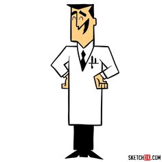 a man in a lab coat standing with his hands on his hips