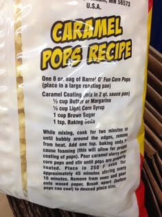 a bag of caramel pops recipe sitting on top of a table