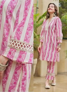 Printed Cotton Suit Designs, Indian Dress Up, Suit Neck, Stylish Kurtis Design, Coord Sets