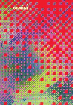 an abstract background with red and blue squares on it, including the word gemin