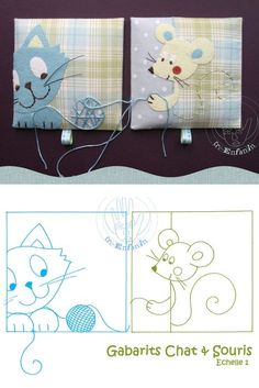 the instructions for how to make an adorable cat and mouse pillow cover with thread on it