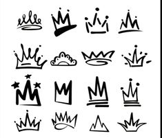 different crowns drawn in black and white on a white background stock photo - royaltying