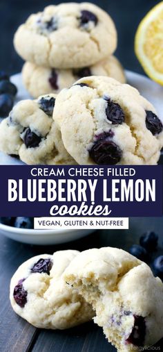 cream cheese filled blueberry lemon cookies are the perfect treat to eat for lunch or dessert