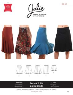 Jalie 2681 - Knit Gored Skirts Pattern Dancewear Patterns, Skirt Sewing Tutorial, Knit Skirt Pattern, Circle Skirt Pattern, Sewing Patterns Skirt, Women's Sewing Pattern, Rainbow Skirt, Gored Skirt, Childrens Sewing Patterns