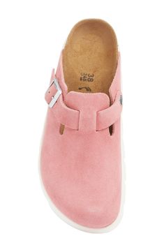 This fan-favorite clog made of soft suede gets updated with a chunky platform but still offers the brand's famous contoured footbed for exceptional support. Support: enhances the fit with targeted contouring and cushioning in the footbed 1" platform Adjustable strap with buckle closure Cushioned footbed with arch support Leather upper and lining/synthetic sole Made in Portugal Pink Birkenstock Clogs, Pink Birkenstocks, Birkenstock Clog, Pink Platforms, Platform Clogs, Birkenstock Boston, Candy Pink, Chunky Platform, Womens Clogs