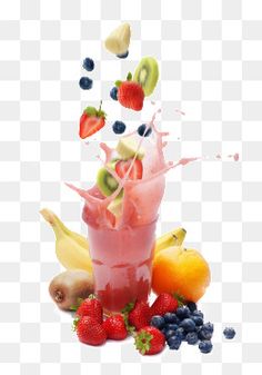 an image of fruit falling into a smoothie