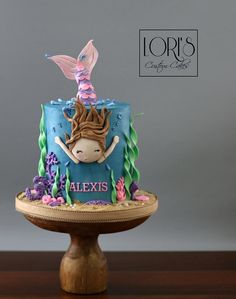 a birthday cake with an image of a mermaid on it