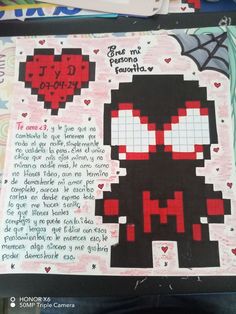 a cross stitch pattern with an image of a deadpool character on it and the words i love my personal favorite hero written in curs