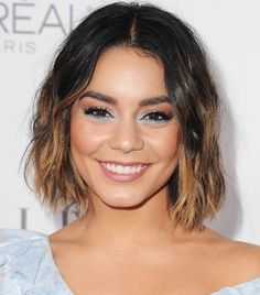 Dip-Dye Hair Ideas and Inspiration Vanessa Hudgens Hair, Almond Eye Makeup, Brown Hair With Blonde, Hair With Blonde Highlights, Glitter Makeup Looks, Almond Shaped Eyes, Almond Eyes, Brown Hair With Blonde Highlights