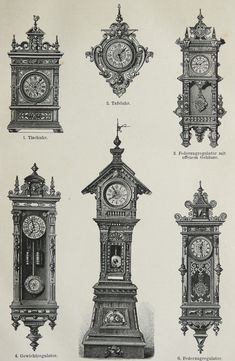 an old book with different types of clocks