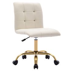 a white office chair with wheels and casteors