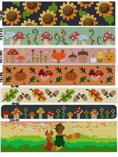 four rows of different colored tapes with animals and flowers on them, each in different colors