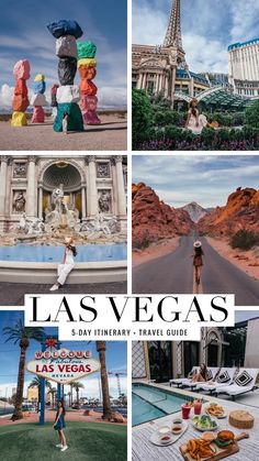 las vegas collage with the eiffel tower in the background and pictures of food