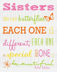 an iphone screen with the words sisters and butterflies in different colors on it's side