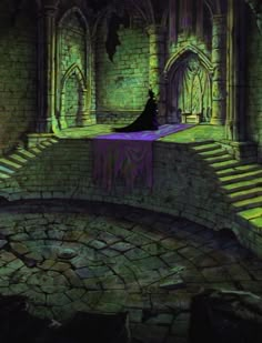 an animated image of a castle with stairs and a person sitting on the ground in front of it