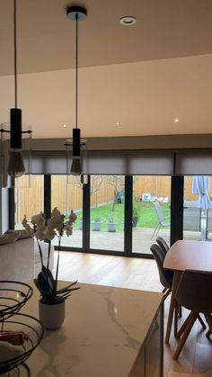 Luxury curtains Bifold Doors Onto Patio With Blinds, Sliding Glass Doors With Blinds Inside, Blinds For Bi Folds, Curtain Bifold Door, Curtains Over Bifold Doors, Bifold Doors With Curtains, Roller Blinds For Bifold Doors, Sliding Doors Blinds Ideas, Bifold Door Living Room