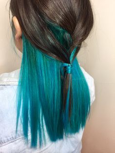 Teal Peek A Boo Hair, Peekaboo Hair Color Teal, Turquoise Underneath Hair, Blue Hair Underneath Brown, Teal Underneath Hair, Blue Peak A Boo Hair, Teal Peekaboo Hair, Under Hair Dye Blue, Dyed Hair Underneath