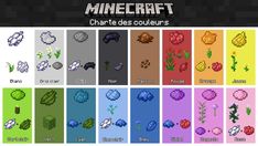 the different types of pixelcraft characters and their names in each color scheme, including red, green, blue, yellow, purple, black