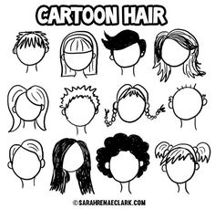 cartoon hair styles for kids to draw on the back of their head, with different hairs and