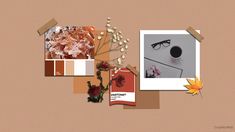 a collage of photos with flowers and leaves