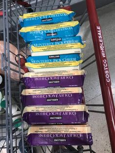 chocolate bars stacked on top of each other in a shopping cart