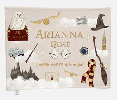 a harry potter themed tea towel with the words arianna rose on it