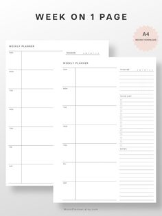 the printable weekly planner is shown on top of a white background with text that reads week on 1 page