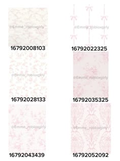 three rows of pink and white wallpapers with numbers in each row on them