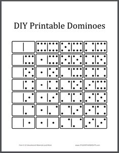 the printable domino game is shown in black and white, with dots on it