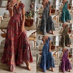 Cheap Bohemian V-neck Floral Dress, Cheap Bohemian Maxi Dresses, Cheap Bohemian Rayon Dress, Cheap Floral Print V-neck Maxi Dress, Cheap Red Bohemian Sundress, Cheap Bohemian V-neck Sleeveless Dress, Affordable Bohemian Maxi Dress For Day Out, Cheap Bohemian Maxi Dress For Day Out, Affordable Multicolor Boho Dress For Summer