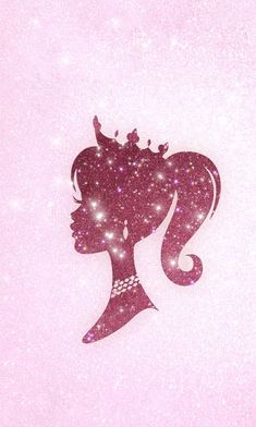 the silhouette of a woman with long hair and tiara on her head, against a pink background