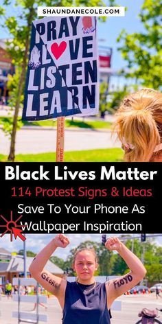 a woman holding up a black lives matter sign with the words, save to your phone as wallpaper inspiration