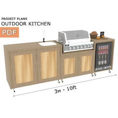 an outdoor kitchen is shown with the measurements