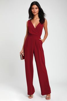 Kiska Burgundy Lace Wide-Leg Jumpsuit Burgundy Jumpsuit, Backless Jumpsuit, Jumpsuit Elegant, Lace Jumpsuit, Burgundy Lace, Red Jumpsuit, One Piece Outfit, Jumpsuit Fashion, Sleeveless Jumpsuits