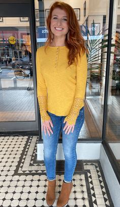 undefined Ribbed Crochet, Henley Top, Go Up, Textured Fabric, Polyester Spandex, Mustard