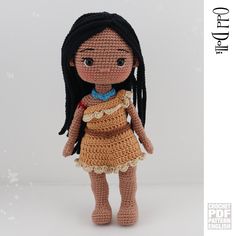 a crocheted doll is standing in front of a white background with the caption's name on it