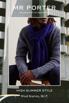 DESIGNED BY MR PORTER. Mr P.’s accessories are equally as refined as its clothing. This 'Lamaine' scarf is cable-knitted from sumptuous wool and ribbed at the ends for contrast. It’ll add a little texture to otherwise simple outfits. Scarf For Men, Plain Scarves, Mr P, Notes Design, Scarf Men, Blue Wool, Wool Scarf, Mr Porter, Simple Outfits